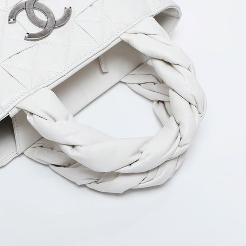 CHANEL 10 series 2005-2006 Leather COCO Mark Handbag white WS21274