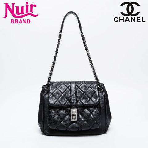 CHANEL 10 series 2005-2006 2.55 Caviar Chain Shoulder Bag black WS21275