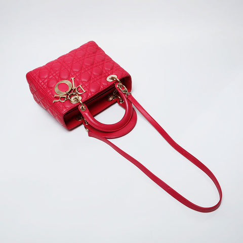 Christian Dior Lady Leather 2way Medium Shoulder Bag pink WS21277