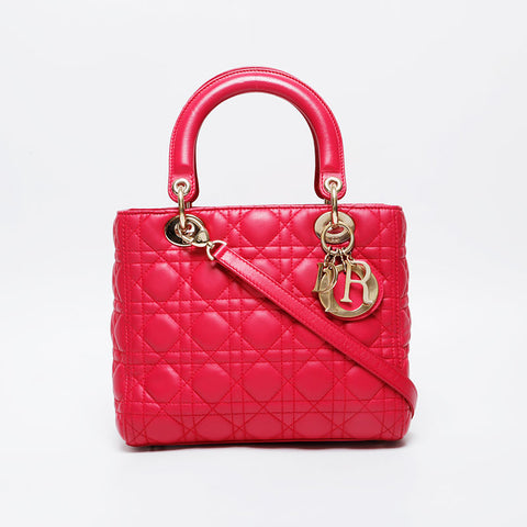 Christian Dior Lady Leather 2way Medium Shoulder Bag pink WS21277