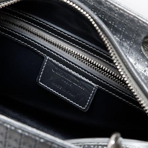 Christian Dior Metallic Lady Medium 2way Shoulder Bag Silver WS21278