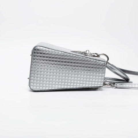 Christian Dior Metallic Lady Medium 2way Shoulder Bag Silver WS21278