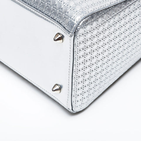 Christian Dior Metallic Lady Medium 2way Shoulder Bag Silver WS21278