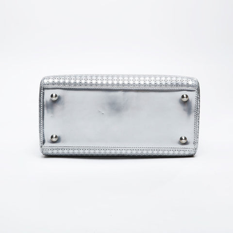 Christian Dior Metallic Lady Medium 2way Shoulder Bag Silver WS21278