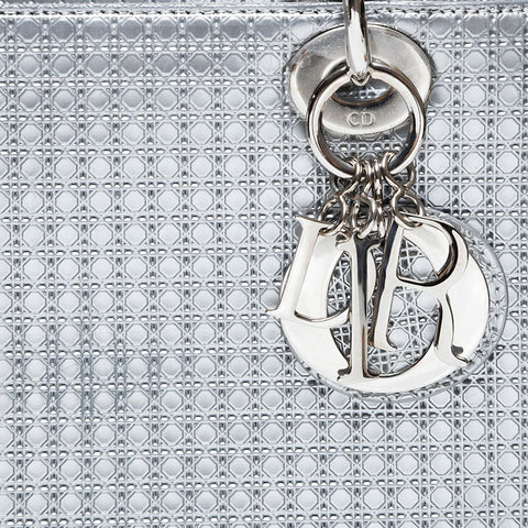 Christian Dior Metallic Lady Medium 2way Shoulder Bag Silver WS21278