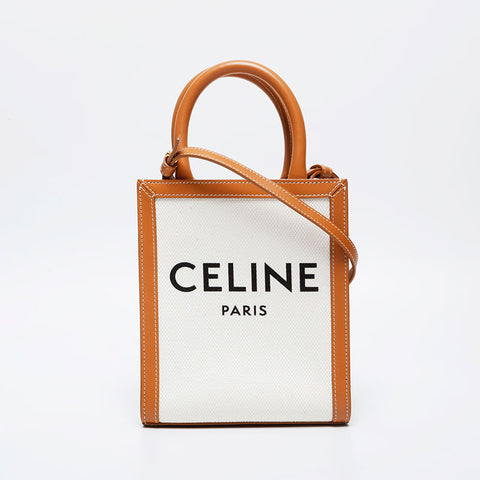 CELINE Mini Vertical Kaba Logo Tote Canvas Shoulder Bag Brown WS21281