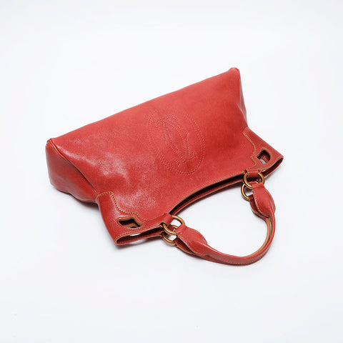 CARTIER Marcello Leather Tote Handbag Red WS21282