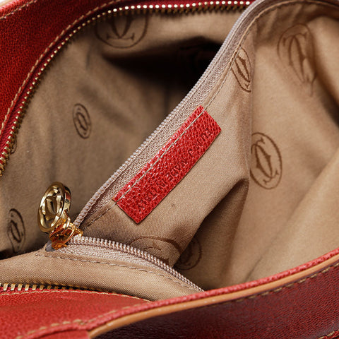 CARTIER Marcello Leather Tote Handbag Red WS21282