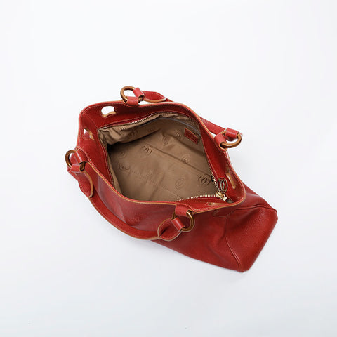 CARTIER Marcello Leather Tote Handbag Red WS21282
