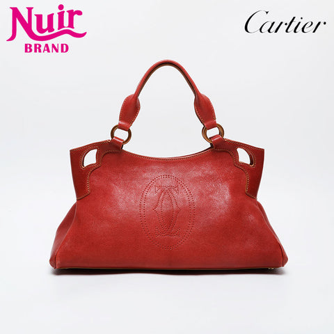 CARTIER Marcello Leather Tote Handbag Red WS21282