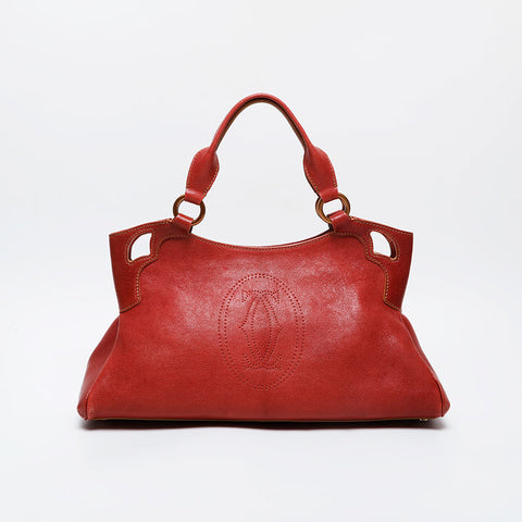 CARTIER Marcello Leather Tote Handbag Red WS21282