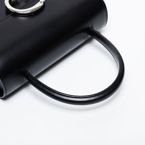 CARTIER Leather PANTHERE Top Handle Silver Handbag black WS21284