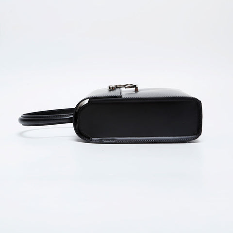 CARTIER Leather PANTHERE Top Handle Silver Handbag black WS21284