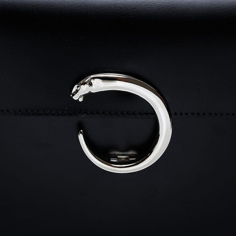 CARTIER Leather PANTHERE Top Handle Silver Handbag black WS21284