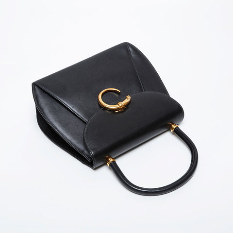 CARTIER Leather PANTHERE top handle in gold Handbag black WS21285