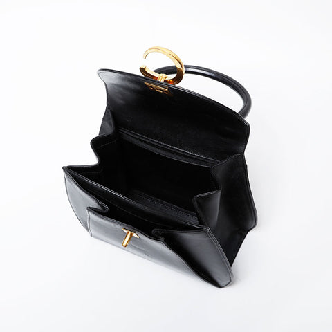 CARTIER Leather PANTHERE top handle in gold Handbag black WS21285