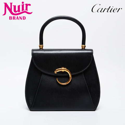 CARTIER Leather PANTHERE top handle in gold Handbag black WS21285