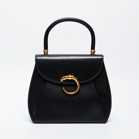 CARTIER Leather PANTHERE top handle in gold Handbag black WS21285