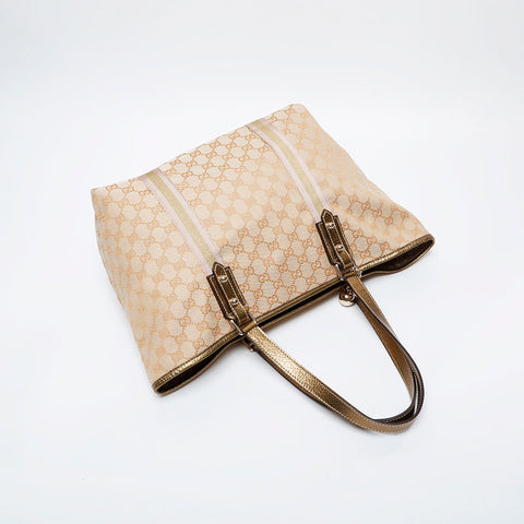 GUCCI GG Canvas Metallic Gold Tote Shoulder Bag beige WS21287