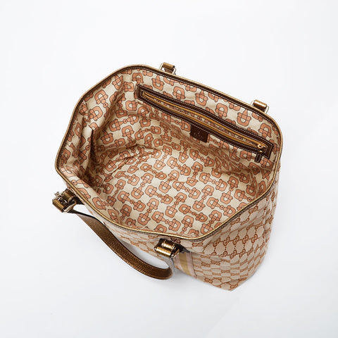 GUCCI GG Canvas Metallic Gold Tote Shoulder Bag beige WS21287