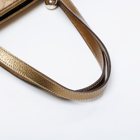 GUCCI GG Canvas Metallic Gold Tote Shoulder Bag beige WS21287