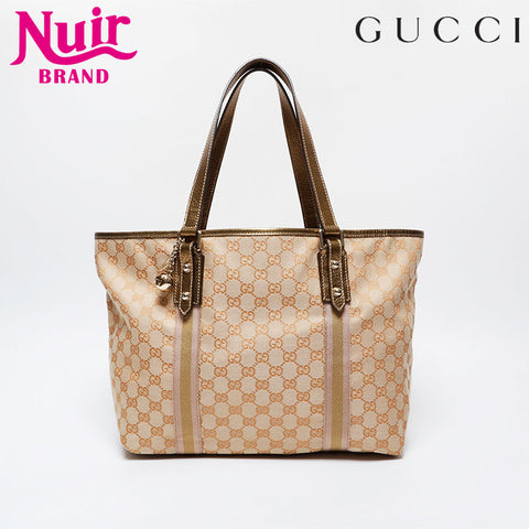 GUCCI GG Canvas Metallic Gold Tote Shoulder Bag beige WS21287