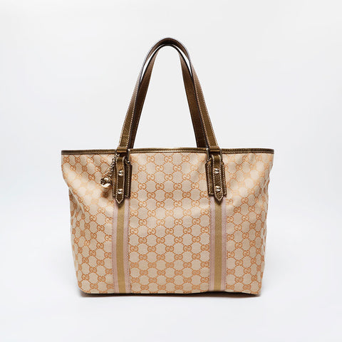 GUCCI GG Canvas Metallic Gold Tote Shoulder Bag beige WS21287
