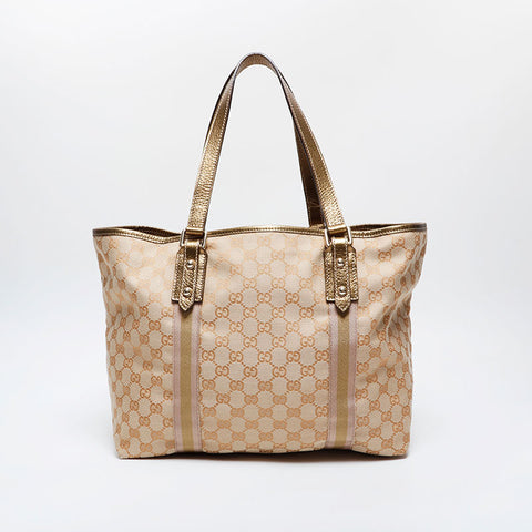 GUCCI GG Canvas Metallic Gold Tote Shoulder Bag beige WS21287