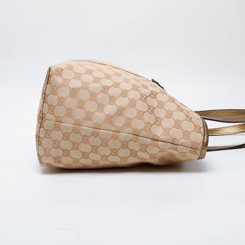 GUCCI GG Canvas Metallic Gold Tote Shoulder Bag beige WS21287