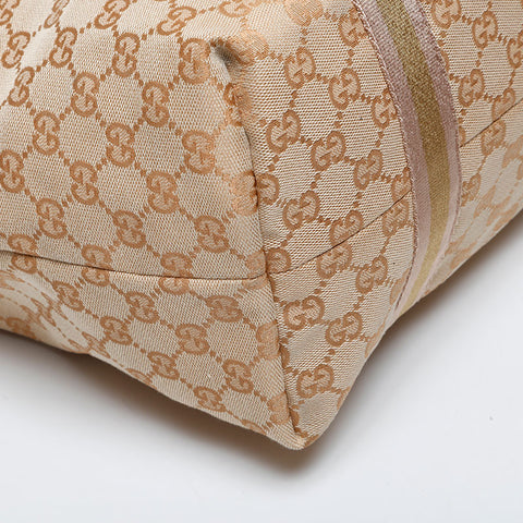 GUCCI GG Canvas Metallic Gold Tote Shoulder Bag beige WS21287