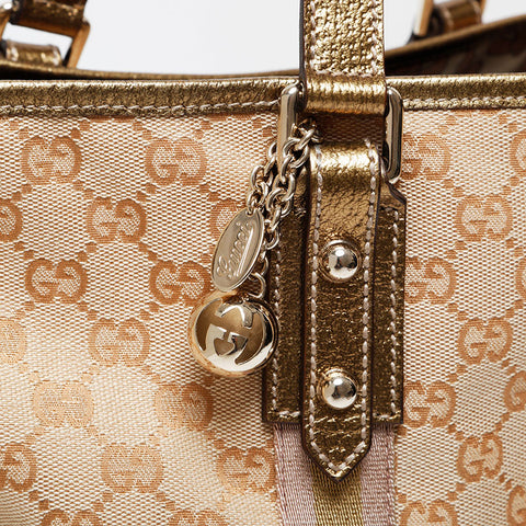 GUCCI GG Canvas Metallic Gold Tote Shoulder Bag beige WS21287