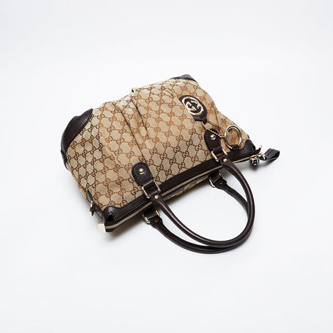 GUCCI GG canvas brown leather Sukey Handbag beige WS21288