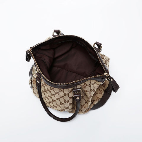GUCCI GG canvas brown leather Sukey Handbag beige WS21288