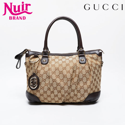 GUCCI GG canvas brown leather Sukey Handbag beige WS21288
