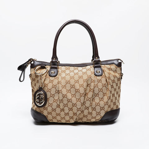 GUCCI GG canvas brown leather Sukey Handbag beige WS21288