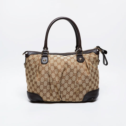 GUCCI GG canvas brown leather Sukey Handbag beige WS21288
