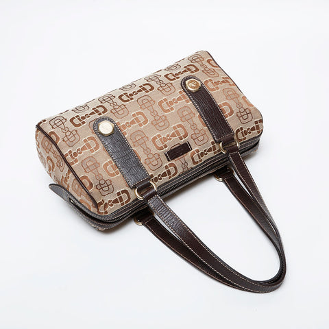 GUCCI Horsebit logo canvas Boston bag Shoulder Bag beige WS21292
