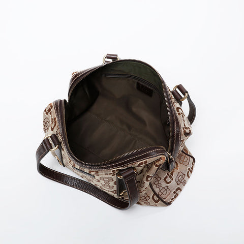 GUCCI Horsebit logo canvas Boston bag Shoulder Bag beige WS21292