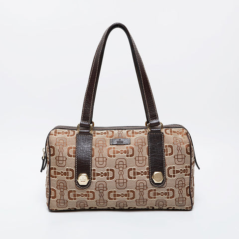GUCCI Horsebit logo canvas Boston bag Shoulder Bag beige WS21292