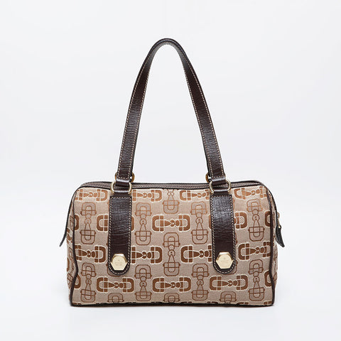 GUCCI Horsebit logo canvas Boston bag Shoulder Bag beige WS21292