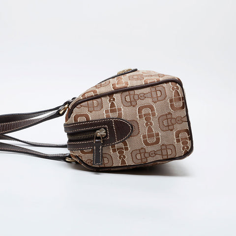 GUCCI Horsebit logo canvas Boston bag Shoulder Bag beige WS21292