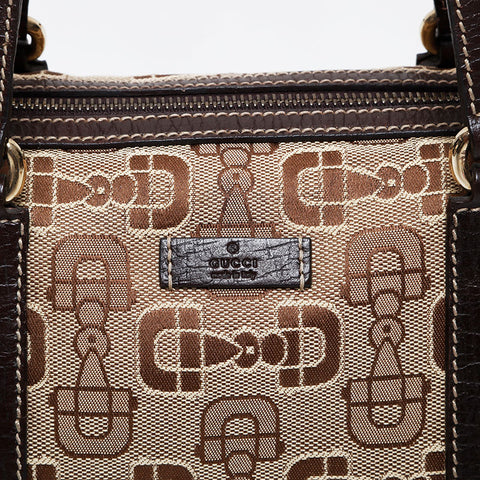 GUCCI Horsebit logo canvas Boston bag Shoulder Bag beige WS21292
