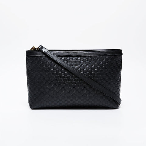 GUCCI Micro GG Shima Leather Shoulder Bag black WS21294