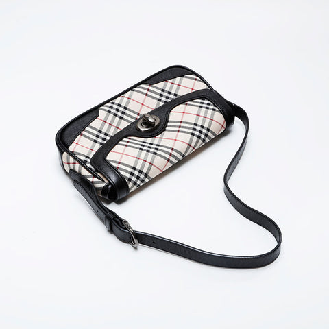 BURBERRY Nova Check Canvas Leather Shoulder Bag beige WS21299