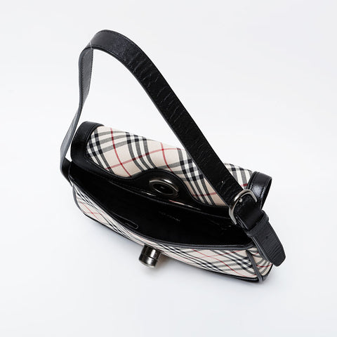 BURBERRY Nova Check Canvas Leather Shoulder Bag beige WS21299