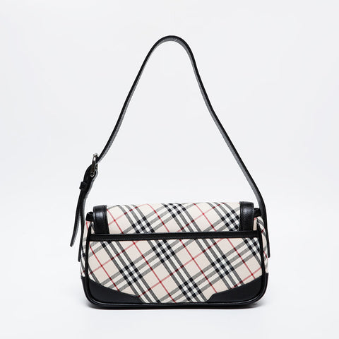 BURBERRY Nova Check Canvas Leather Shoulder Bag beige WS21299