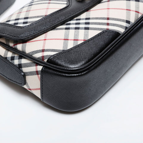 BURBERRY Nova Check Canvas Leather Shoulder Bag beige WS21299
