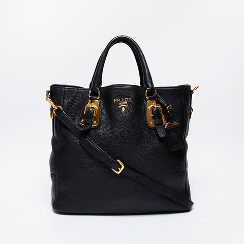 PRADA Leather 2way Handbag black WS21300