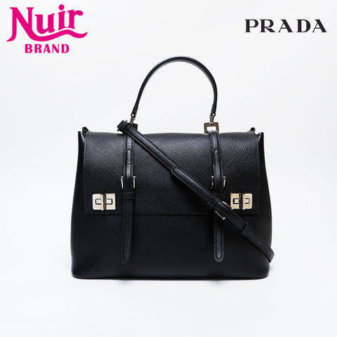 PRADA Saffiano Cuir Leather 2-way Handbag black WS21301