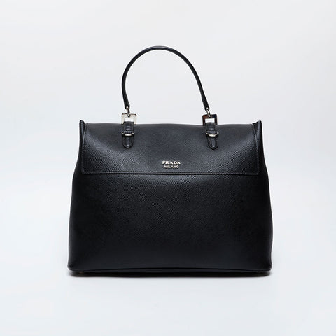 PRADA Saffiano Cuir Leather 2-way Handbag black WS21301